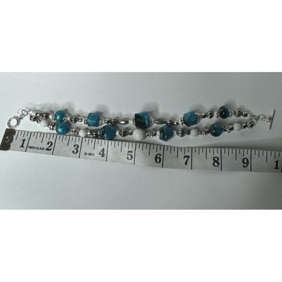 Bracelet Two Strand and Earrings Set Resin Faux Turquoise With Silver Tones - Picture 11 of 11